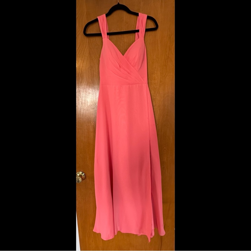 A-Line V-Neck Pleated Chiffon Dress with Slit